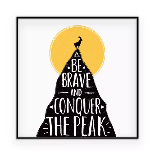 Poster Een patroon met een berg tegen de zon en een inspirerende slogan.