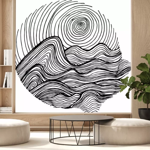 Sticker Zwart-wit tekening van ruwe zeegolven