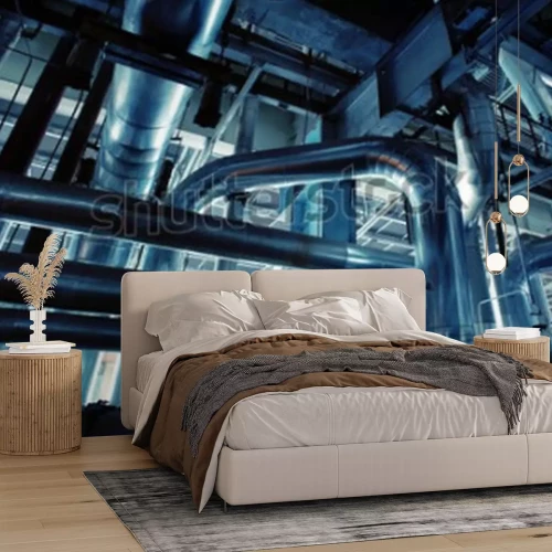 Fotobehang Metalen pijpleidingen ondergronds