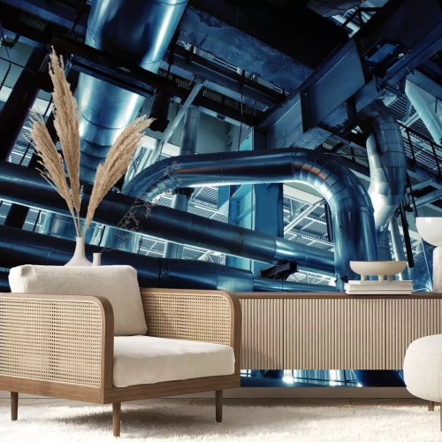 Fotobehang Metalen pijpleidingen ondergronds