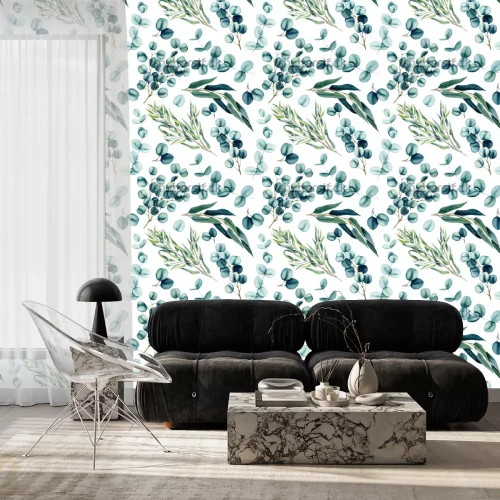 Behang Waterverfbladeren op een witte achtergrond