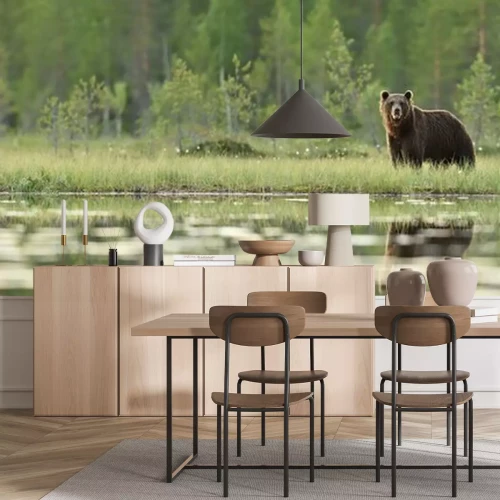 Fotobehang Panoramisch landschap met een beer