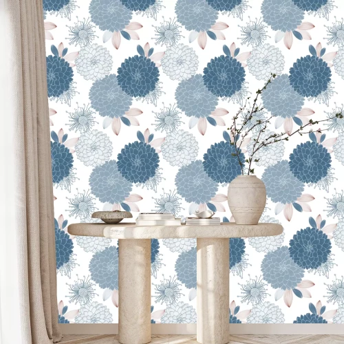 Behang Seamless pattern with flowers dahlia and abstract leaves.