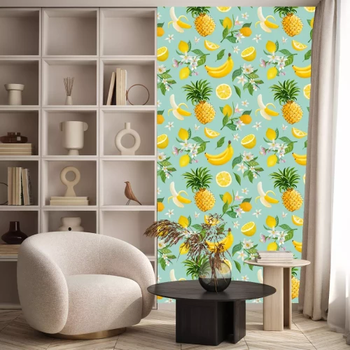 Behang In tropisch fruitmotief met bloemen