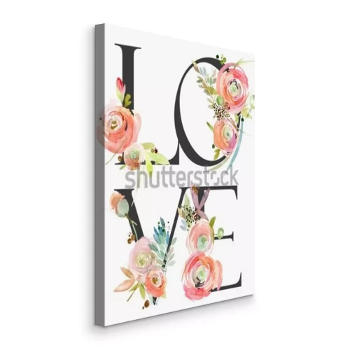 Canvas Liefdesletters met aquarel bloemendecoraties