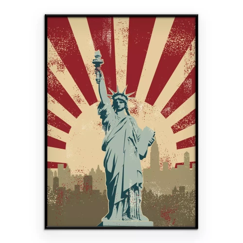 Poster De wolkenkrabbers van New York en het Vrijheidsbeeld.