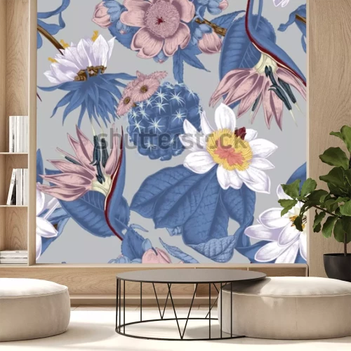 Sticker Retro botanische illustratie met bloemen