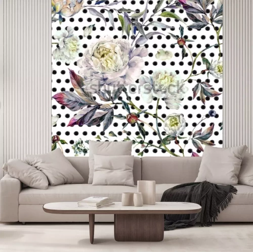 Sticker Bloemen op een achtergrond van stippen