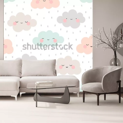 Sticker Kleurrijke lachende regenwolken met blosjes