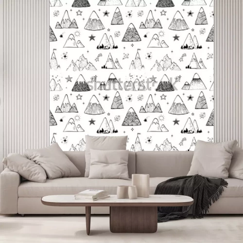 Sticker Seamless pattern with mountains and stars. Can be used for wallpaper, pattern fills, textile, web page background, surface textures