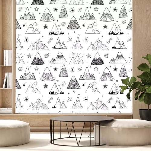 Sticker Seamless pattern with mountains and stars. Can be used for wallpaper, pattern fills, textile, web page background, surface textures