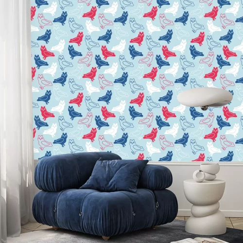 Behang Kleurrijke uilen in drie kleuren