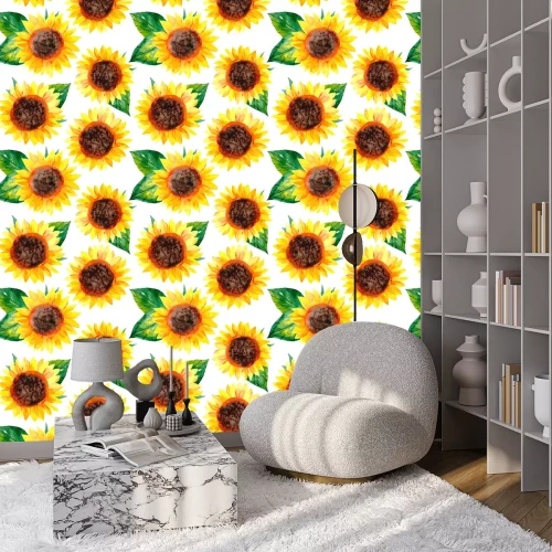 Behang Zonnebloemen geschilderd met waterverf