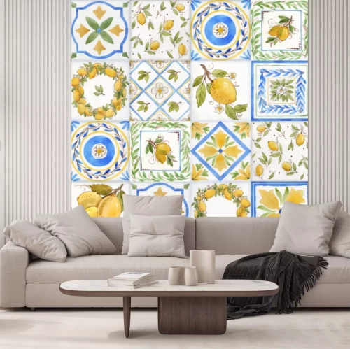 Sticker Betegeld mozaïek met olijven en bloemen