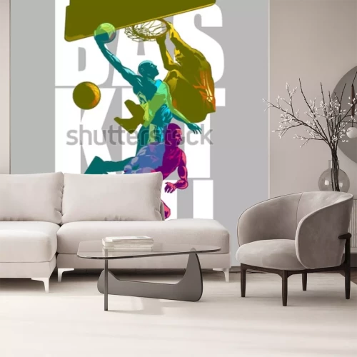 Fotobehang Kleurrijke silhouetten van basketballers