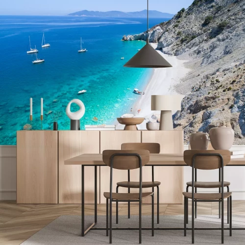 Fotobehang 3D zee en rotsachtige kust