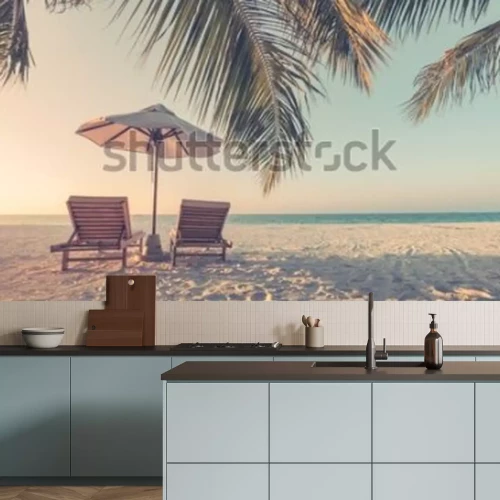 Fotobehang Beautiful beach. Summer holiday and vacation concept background. Inspirational tropical landscape design. Tourism and travel design
