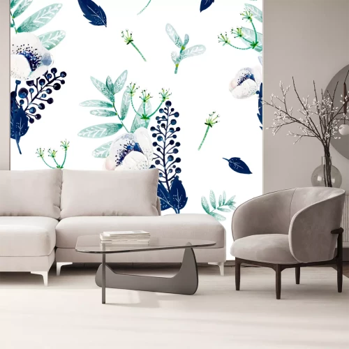 Sticker Patroon met bloemen in blauw en groen