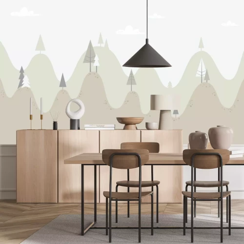 Sticker Landschap van heuvels met naaldbomen