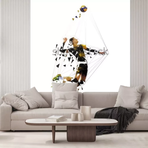 Sticker Volleyball player serving ball, polygonal vector illustration