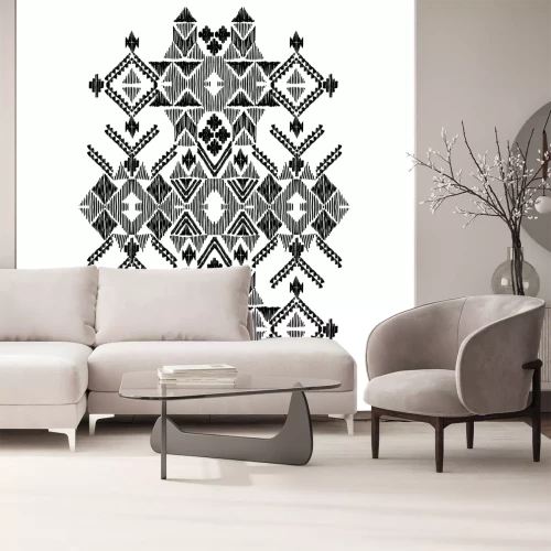Sticker Vector black and white decorative ethnic pattern. American indian motifs. Hand drawn background, aztec tribal ornament. Print for fashion, textile, paper and cover. Line illustration