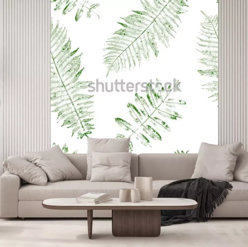 Sticker Leaves of mountain ash and fern. Seamless pattern with leaf prints. Vector illustration.