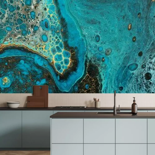 Fotobehang Kosmisch turquoise marmer