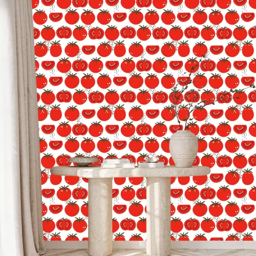 Behang Grafische tomaten geheel en in helften