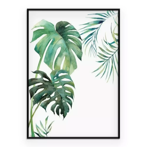 Poster Palmbladeren en monsterabladeren op een witte achtergrond