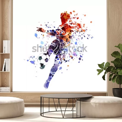 Sticker Vector watercolor silhouette soccer player