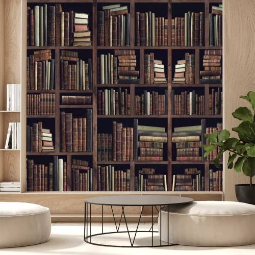 Fotobehang Een oude boekenkast met boeken