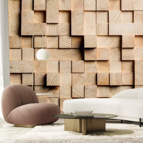Fotobehang Houten blokken met 3D-effect