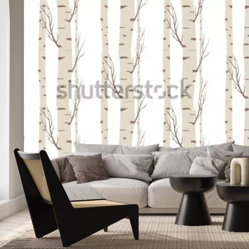 Sticker birch tree seamless pattern