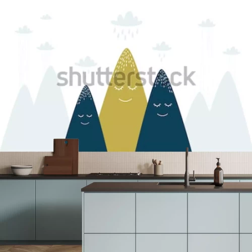 Sticker Lachende bergen onder regenwolken