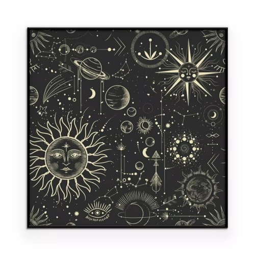 Poster Donkere hemel met de maan en planeten.