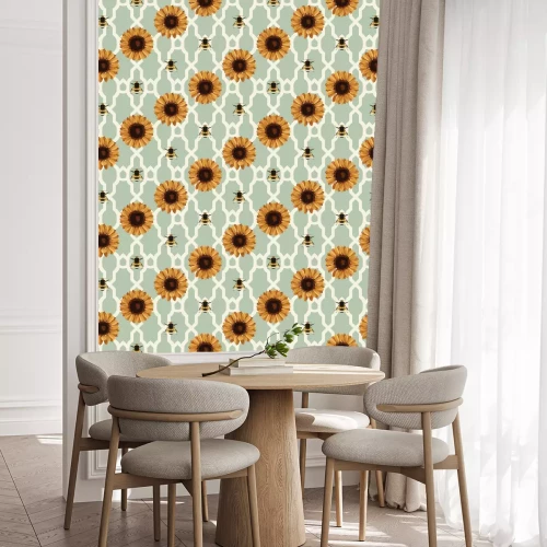 Behang Zonnebloemen en bijen op een abstracte achtergrond