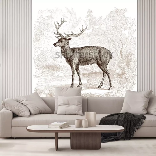 Sticker Deer - vintage engraved illustration - "Histoire naturelle" by Buffon and Lacépède published in 1881 France