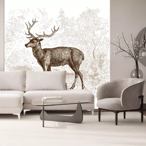 Sticker Deer - vintage engraved illustration - "Histoire naturelle" by Buffon and Lacépède published in 1881 France