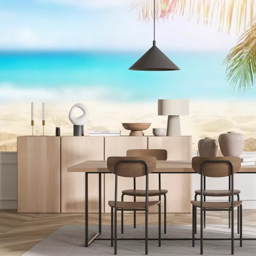 Sticker Sunny tropical beach with palm trees