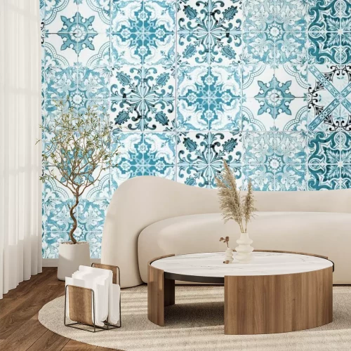 Fotobehang Blauwe vintage ornamenten