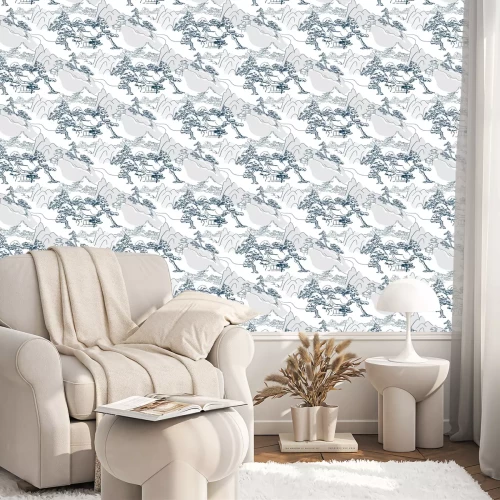 Behang chinese lanscape japanese vector pattern oriental mountais seamless