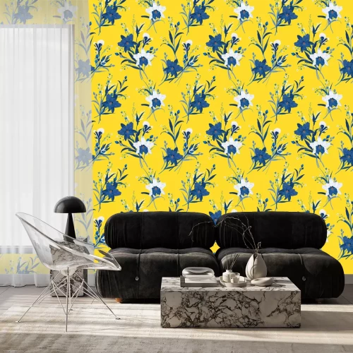 Behang Bouquet of orchid flower seamless pattern in hand drawn vector wild garden background, design for fashion,fabric,web,wallpaper and all prints