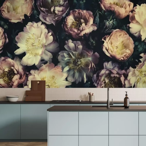 Fotobehang Retrofoto met pioenrozen