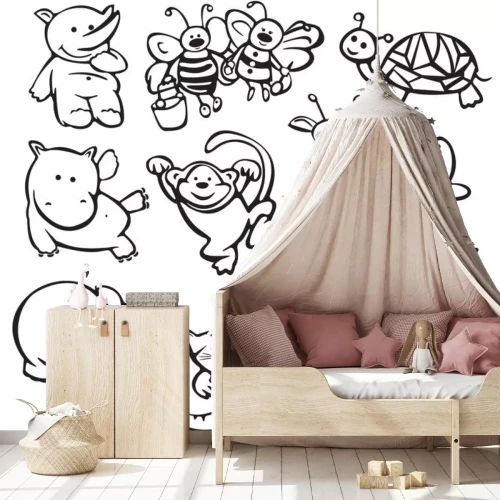 Sticker Zwart-wit kinderschetsen van verschillende dieren