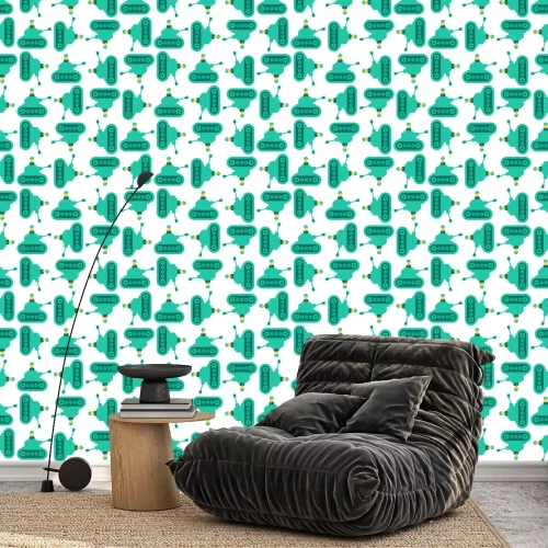 Behang Cartoon tank and trooper pattern seamless. Childrens soldier background. Vector Texture. weapon attack ornament