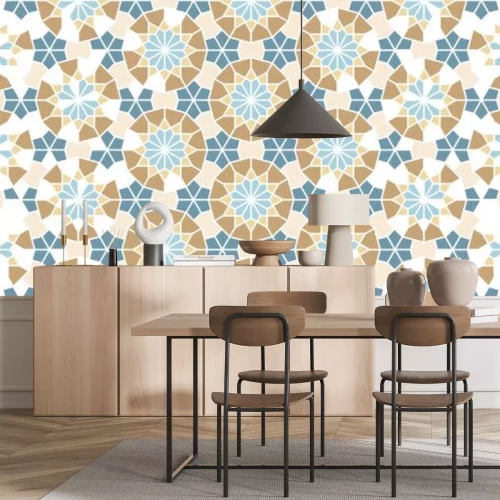 Sticker Islamic mosaic vector seamless pattern. Geometric halftone texture with color tile disintegration or breaking