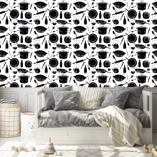 Behang Pattern with Utensils. Vector Background.