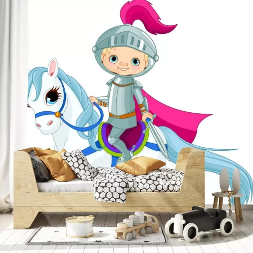 Sticker Kleine ridder in harnas op een paard