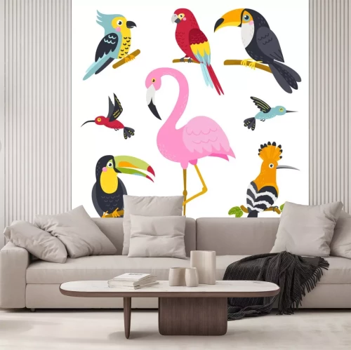 Sticker Vector set of cute birds from jungle