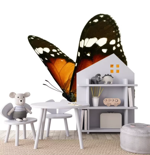 Sticker Close-up van een oranje-zwarte vlinder tijdens de vlucht